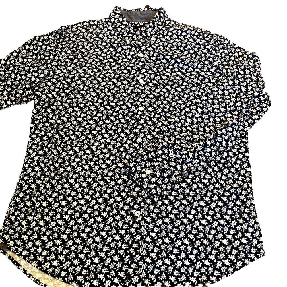 NWT American Eagle Button Down Shirt Men's Large Navy Floral Classic Fit Pocket